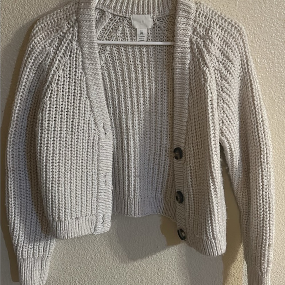 H&M Cream Button-Up Knit Cardigan
